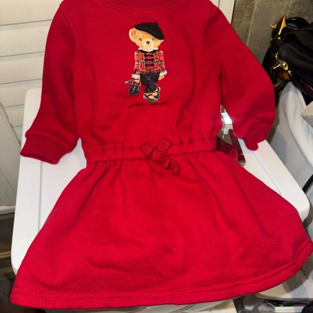 Ralph Lauren Red Casual‎ Long Sleeve Teddy Bear Dress 9 months